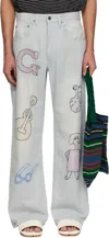 Glass Cypress Blue Embroidered Oversized Denim Jeans In Light Blue