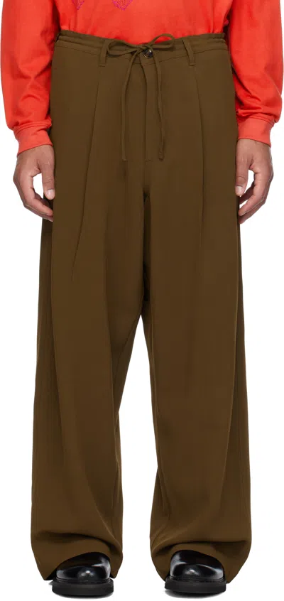 Glass Cypress Brown Multipleated Trousers In Dark Brown