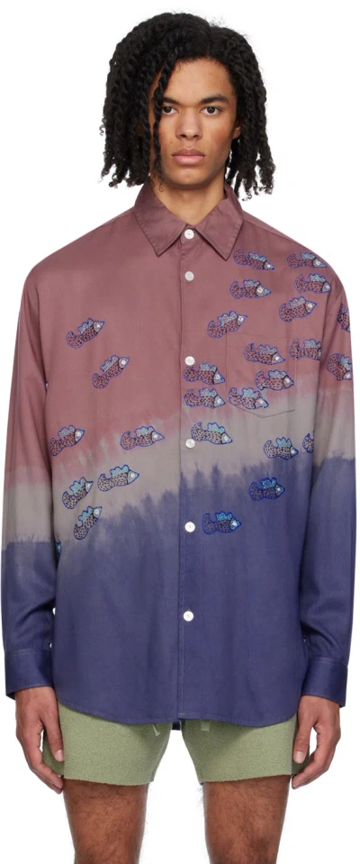 Glass Cypress Burgundy Embroidered Shirt In Dark Green, Maroon