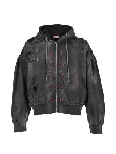 Glass Cypress Distressed Button-detail Hoodie In Multi