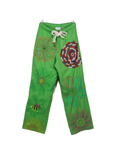 Glass Cypress Embroidered Gabardine Trousers In Green