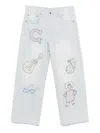 Glass Cypress Blue Embroidered Oversized Denim Jeans In Blue