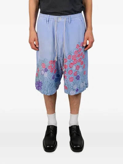 Glass Cypress Floral-embroidered Shorts In Blue