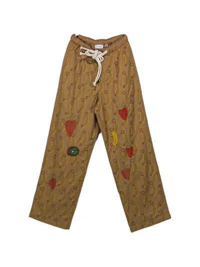 Glass Cypress Fruit-embroidered Gabardine Trousers In Brown