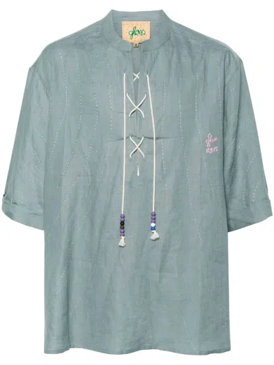 Glass Cypress Decorative-stitching Linen Tunic In Grey