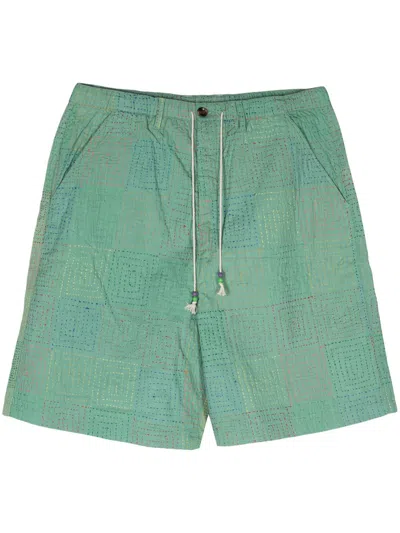 Glass Cypress Quilted Cotton Bermuda Shorts In Green