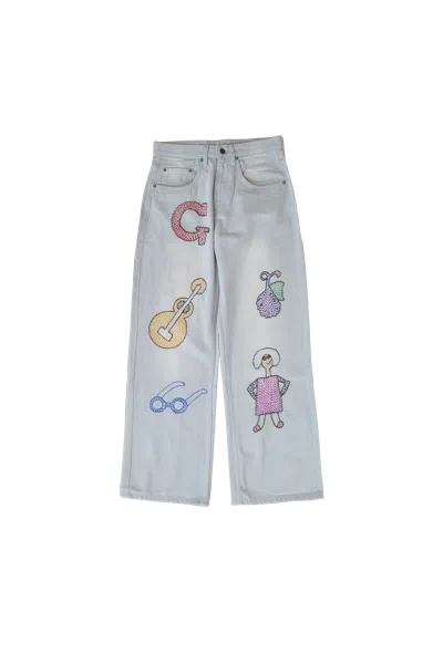 Glass Cypress Light Blue Embroidered Oversized Denim Jeans
