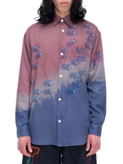 Glass Cypress Men's Block-dye Embroidered Button-front Shirt In Neutral