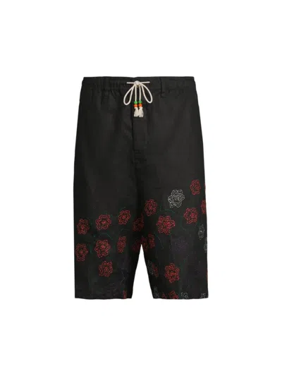 Glass Cypress Men's Embroidered Linen Shorts In Black