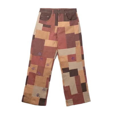 Glass Cypress Military Multicolor Patchwork Denim Pants In Brown