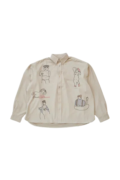 Glass Cypress Off-white Oversized 5 Figure Shirt In Brown