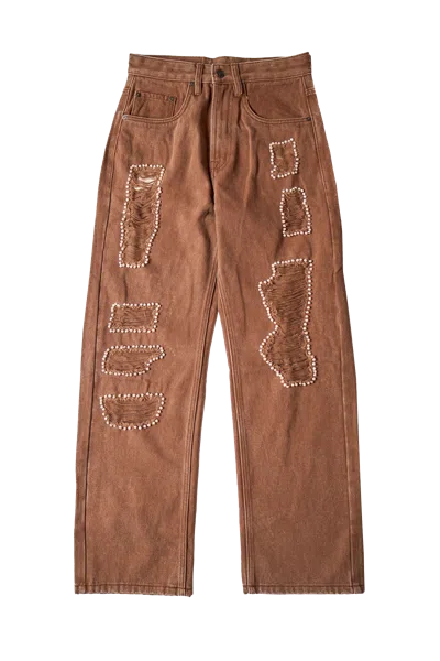 Glass Cypress Pearled Brown Denim Jeans