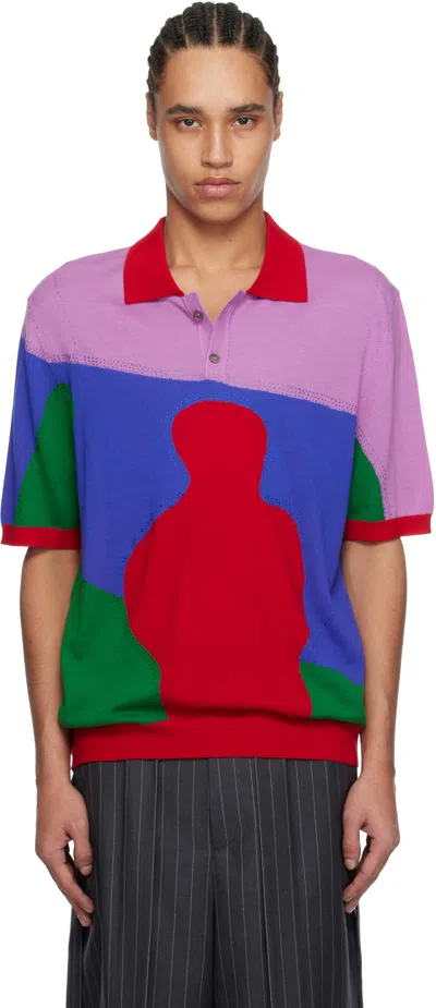 Glass Cypress Red & Multicolor Boy Knitted Polo