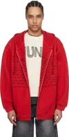 Glass Cypress Red Zip Up Swirly Text Hoodie In Red