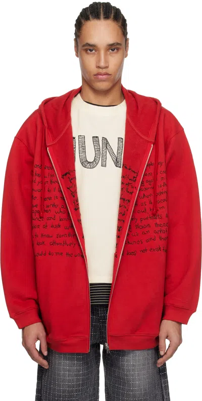 Glass Cypress Red Zip Up Swirly Text Hoodie