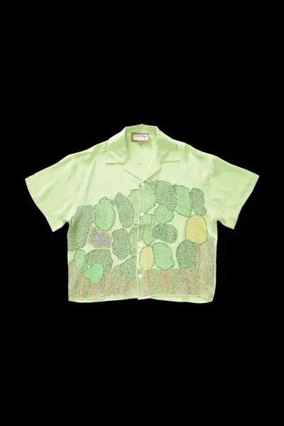 Glass Cypress Trees On Green Silk Shirt Green