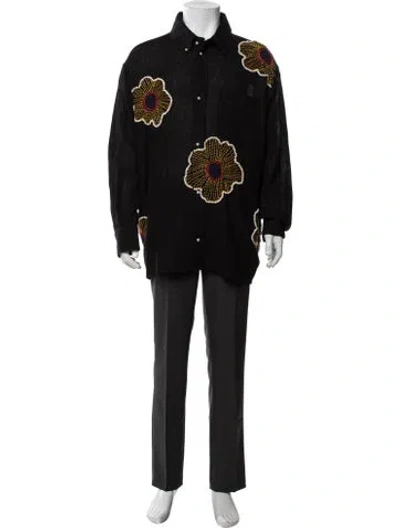 Pre-owned Glass Cypress Wool Floral Print Shirt In Black