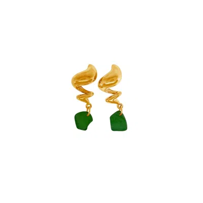 Glasstyk I/s Women's Freshwater Swirls Green Sea Glass Gold