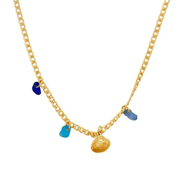 Glasstyk I/s Women's Shells Necklace Blue Sea Glass Gold