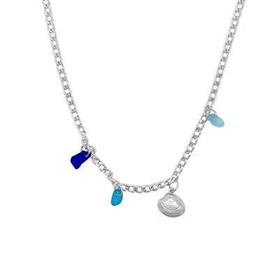 Glasstyk I/s Women's Shells Necklace Blue Sea Glass Steel
