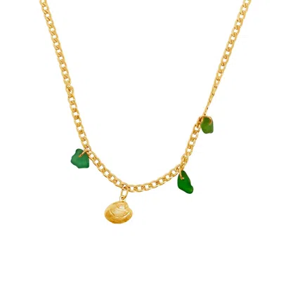 Glasstyk I/s Women's Shells Necklace Green Sea Glass Gold