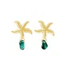 Glasstyk I/s Women's Starfish Earrings Blue Sea Glass Gold