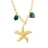 Glasstyk I/s Women's Starfish Necklace Blue Sea Glass Gold