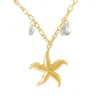 Glasstyk I/s Women's Starfish Necklace White Sea Glass Gold
