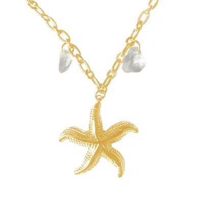 Glasstyk I/s Women's Starfish Necklace White Sea Glass Gold