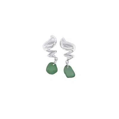 Glasstyk Women's Freshwater Blue Sea Glass Earrings Steel