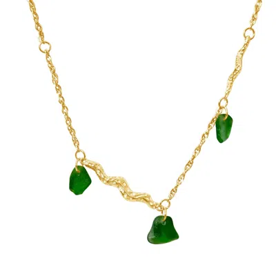 Glasstyk Women's Green Palmebølge Anklet Gold