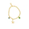 Glasstyk Women's Starfish Bracelet With Green Sea Glass In Gold In Green