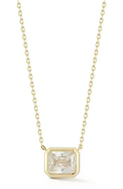 Glaze Jewelry 14k Gold Plated Silver Rectangle Solitaire Pendant Necklace
