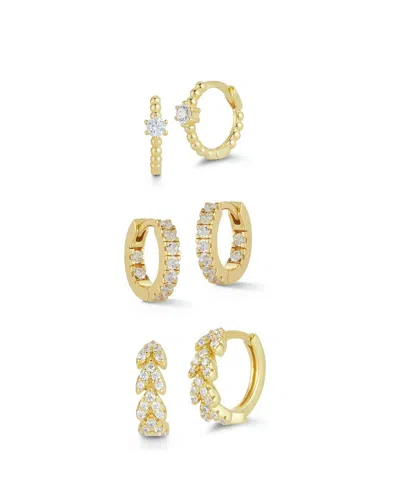 Glaze Jewelry 14k Over Silver Cz Combo Set Of Huggie Earrings