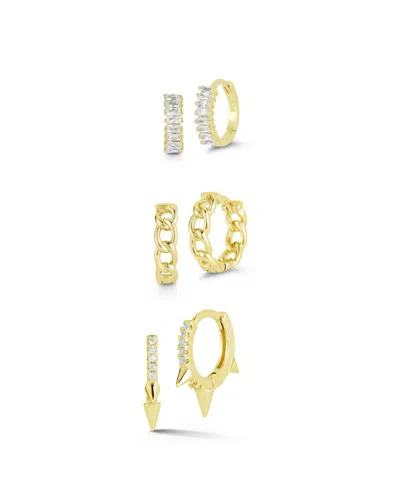 Glaze Jewelry 14k Over Silver Cz Combo Set Of Huggie Earrings In Gold