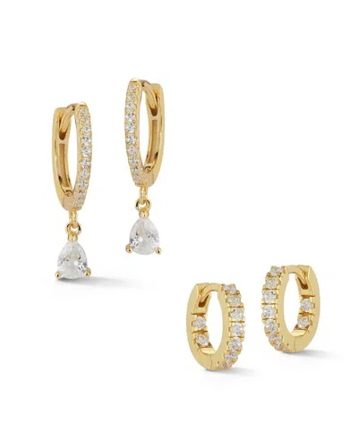 Glaze Jewelry 14k Over Silver Cz Combo Set Of Huggie Earrings In Gold