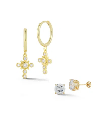 GLAZE JEWELRY GLAZE JEWELRY 14K OVER SILVER CZ CROSS EARRINGS