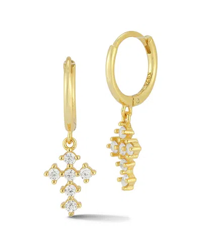 Glaze Jewelry 14k Over Silver Diamond Cz Cross Hoops In Gold