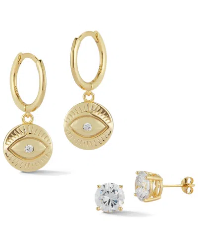 Glaze Jewelry 14k Over Silver Cz Huggie & Stud Earrings Set In Gold