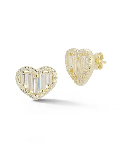 Glaze Jewelry Sterling Silver Baguette Heart Studs In Yellow
