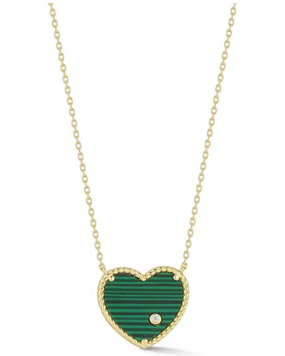 Glaze Jewelry 14k Over Silver Malachite Cz Necklace In Brown