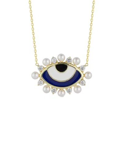 Glaze Jewelry 14k Over Silver Pearl Cz Evil Eye Necklace