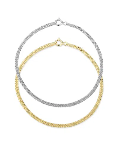 Glaze Jewelry 18k Over Silver Curb Chain Bracelet Set In Gold