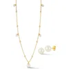 Glaze Jewelry 8mm Cultured Pearl Stud & 4–6.5mm Cultured Pearl Station Necklace Set In Gold