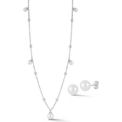 Glaze Jewelry 8mm Cultured Pearl Stud & 4–6.5mm Cultured Pearl Station Necklace Set In Silver