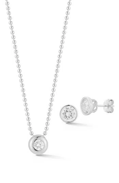 Glaze Jewelry Bezel Set Cubic Zirconia Pendant Necklace & Stud Earrings Set