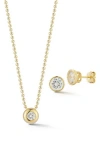 Glaze Jewelry Bezel Set Cubic Zirconia Pendant Necklace & Stud Earrings Set