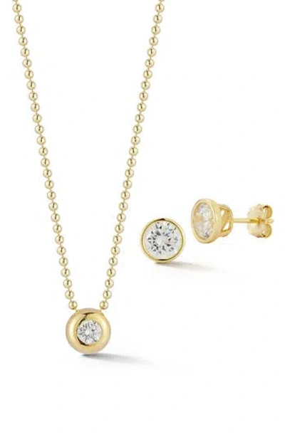 Glaze Jewelry Bezel Set Cubic Zirconia Pendant Necklace & Stud Earrings Set