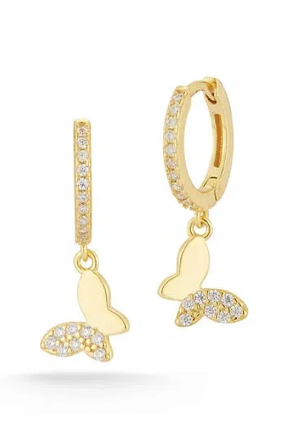 Glaze Jewelry Butterfly Drop Cubic Zirconia Huggie Hoop Earrings In Gold