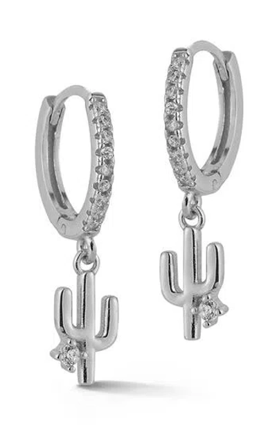 Glaze Jewelry Cactus Charm Huggie Earrings In Silver